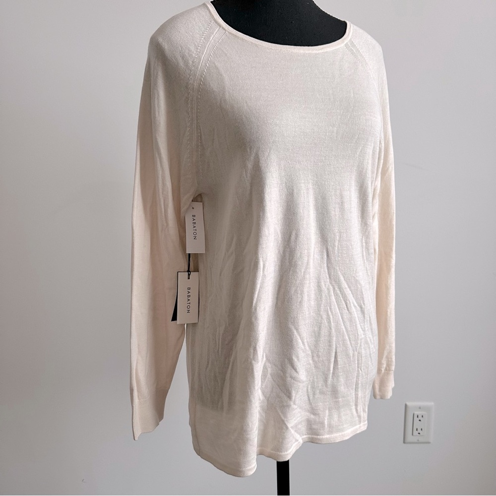 NWT Sz 2XS Aritzia BABATON Jacobs Fine Knit Merino Wool Sweater in Giselle Cream